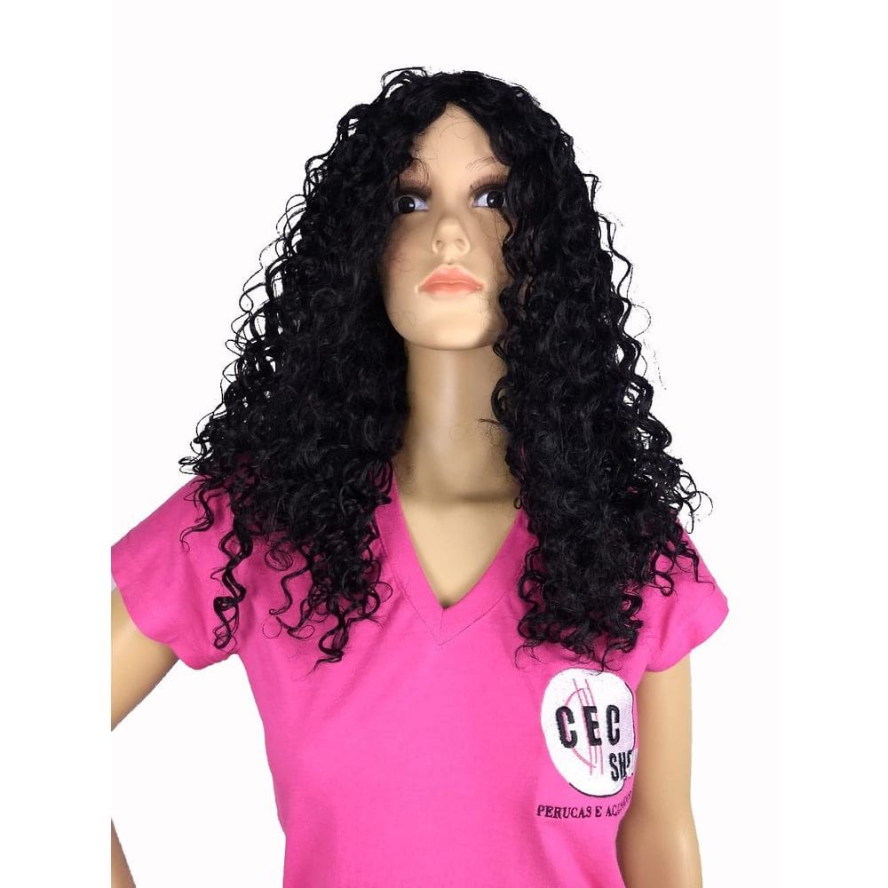 Peruca Lace Wig Afro Cacheada Preto Natural Fibra Futura