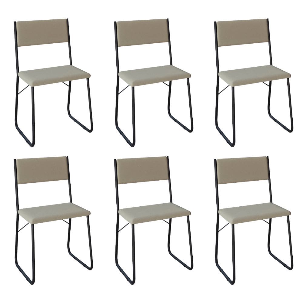 Kit 6 Cadeiras de Jantar Estofadas Angra - Bege