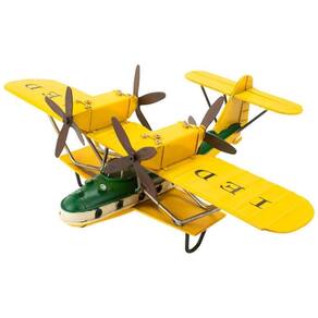 Enfeite Retrô Miniatura Avião Antigo Amarelo - 35cm