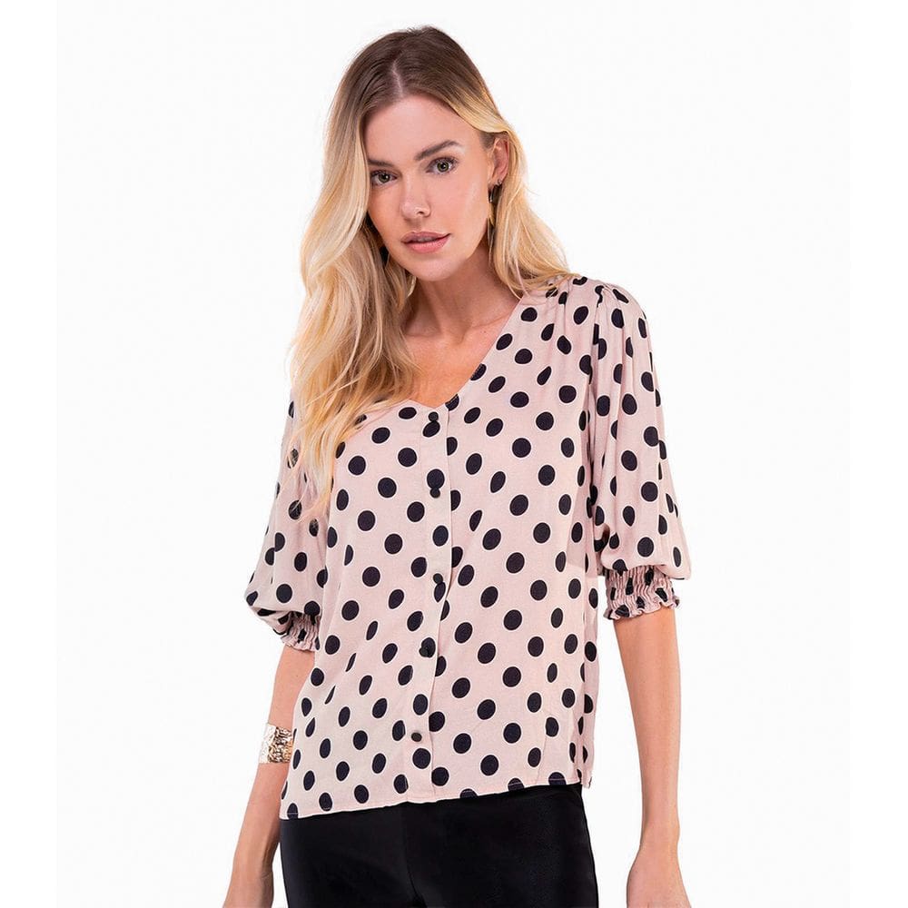 Blusa Feminina Manga 3/4 Viscose Poa