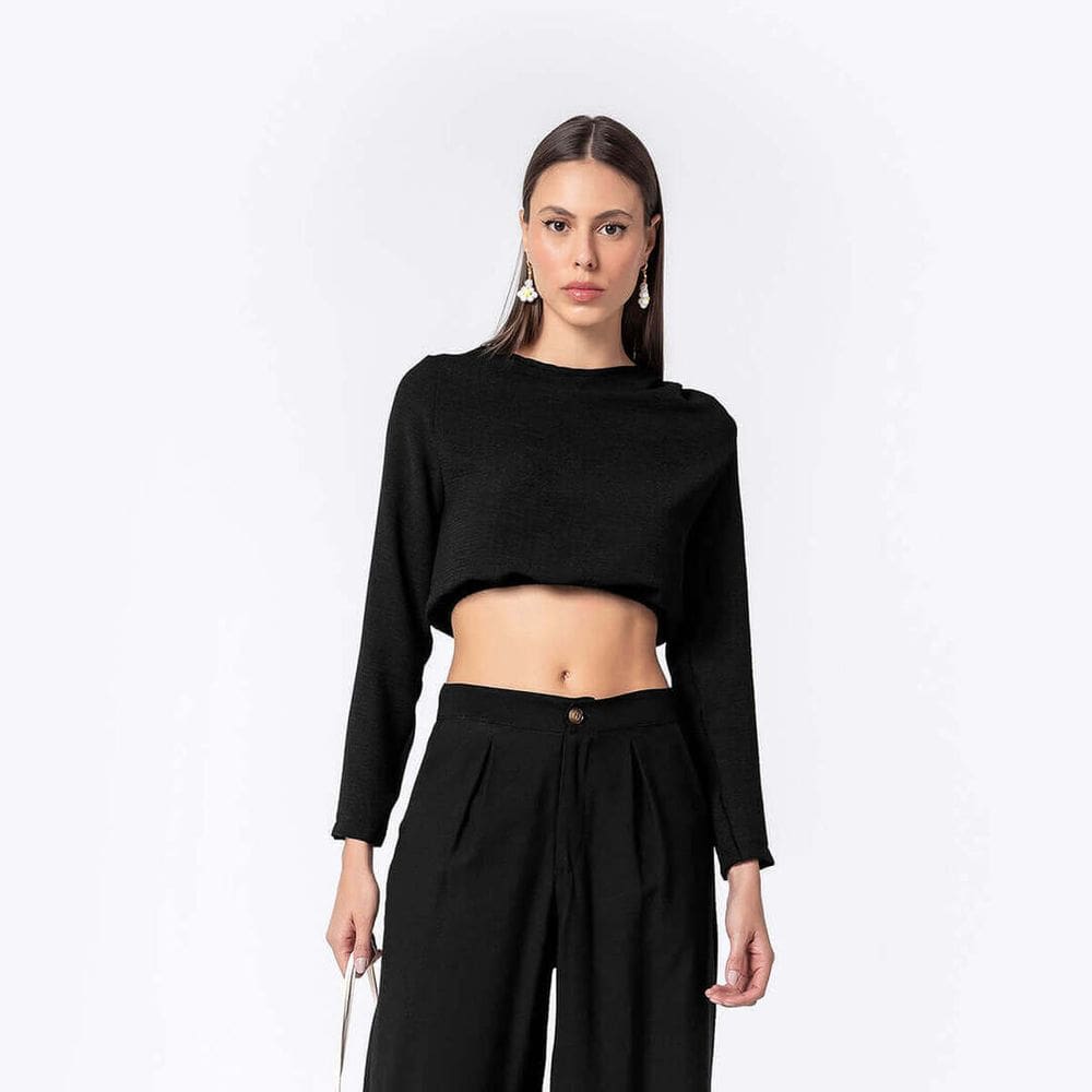 Blusa Feminina Manga Longa Lisa Cropped