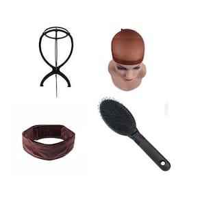 Kit Hair Grip + Suporte + Escova + Wig Cap Marrom Peruca