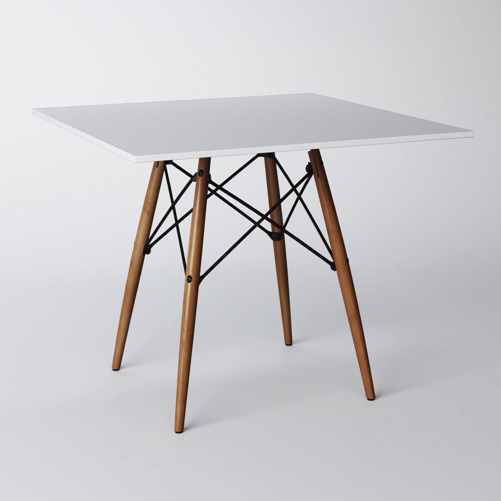 Mesa Jantar Eiffel Wood Tampo Quadrado de Madeira 90cm Branco