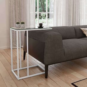 Mesa Lateral Encaixe Elena Vidro Branca