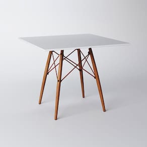 Mesa Eiffel Wood Cobre Tampo de Madeira Quadrado 90cm Branco