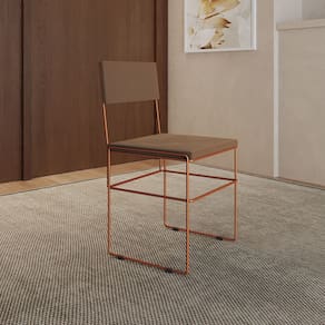 Cadeira de Jantar Industrial Estofada Veludo Marrom Base Cobre Vitoria