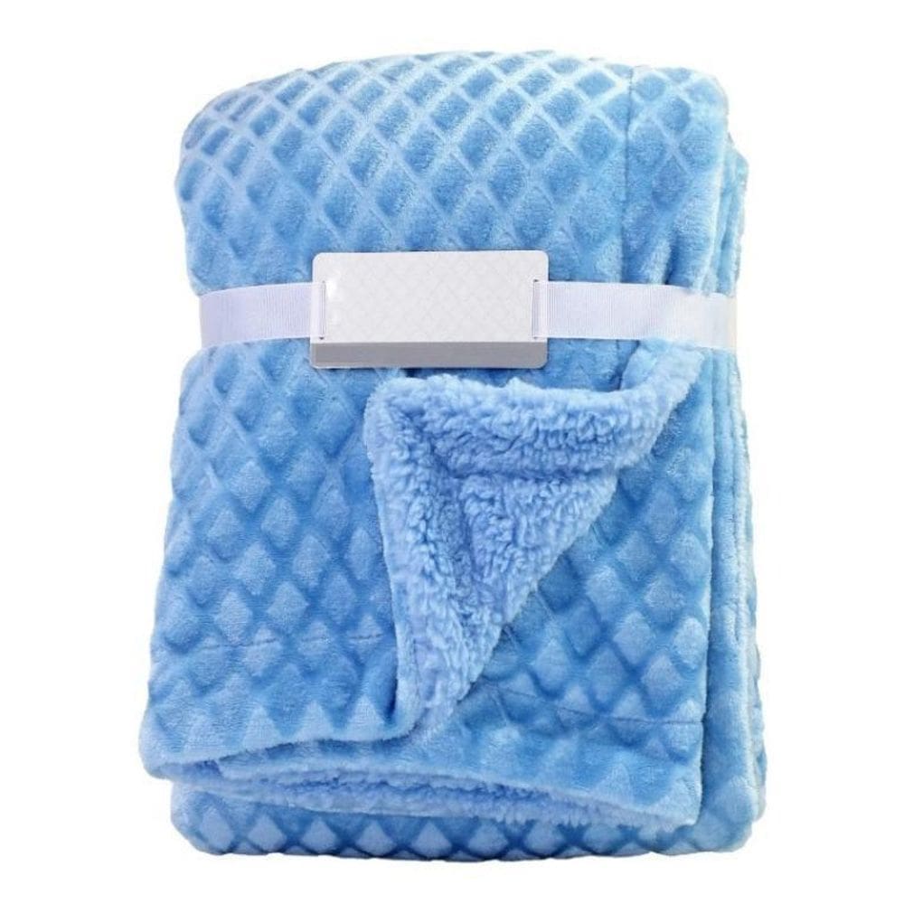 Manta Microfibra Sherpa Bebê Soft Azul - Loani 1,00m x 0,75m