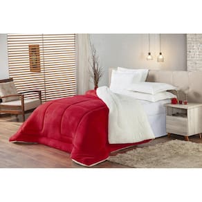 Coberdrom Sherpa E Manta Soft Felpuda Queen - Vermelho