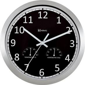 Relógio Herweg Preto Termômetro/Higrômetro 6723-034 - 30,5cm