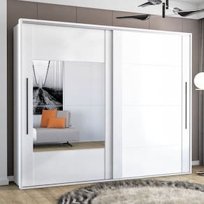 Guarda-Roupa Casal Sevilha 2 Portas 4 Gavetas com Espelho Flex Branco/Freijo - Politorno