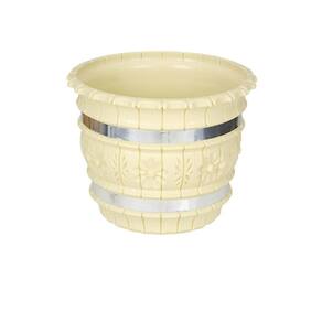 Kit 02 Vasos Cachepo Decorado 22Cm Cor Marfim