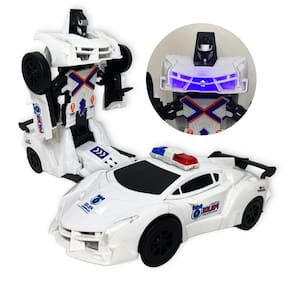 Carro Vira Robo Som Luz Carrinho Policia Brinquedo Menino