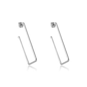Brinco Argola Grande Retangular Folheado Em Ródio Branco