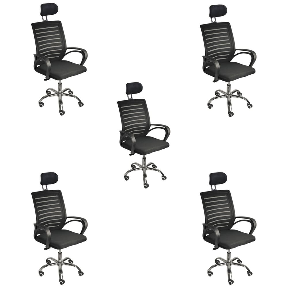 Kit 5 Cadeiras de Escritório Secretaria Diretor Roma Ergonômica com apoio de Nuca