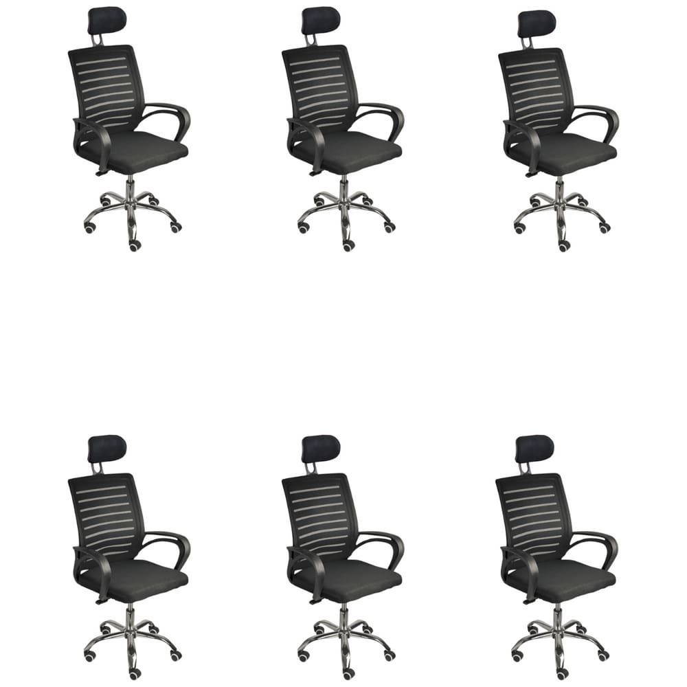 Kit 6 Cadeiras de Escritório Secretaria Diretor Roma Ergonômica com apoio de Nuca