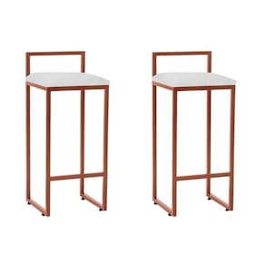 Kit 2 Banquetas Alta Industrial Premium Bar Cozinha Bistrô Aço Dori Cobre Assento Suede Branco