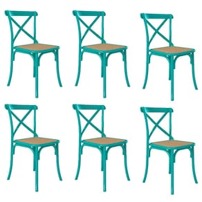 Kit 6 Cadeiras Jantar Cross Katrina X Azul Turquesa Assento Bege Aço