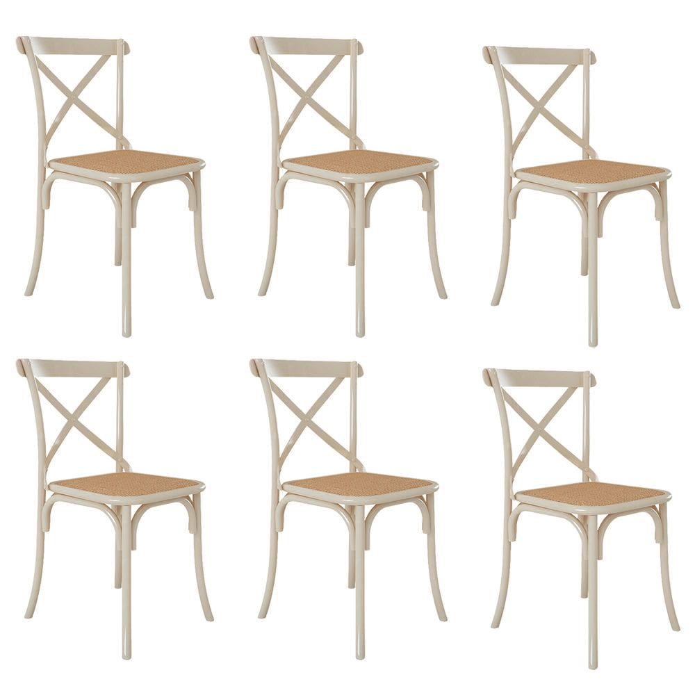 Kit 6 Cadeiras Jantar Cross Katrina X Off White Assento Bege Aço