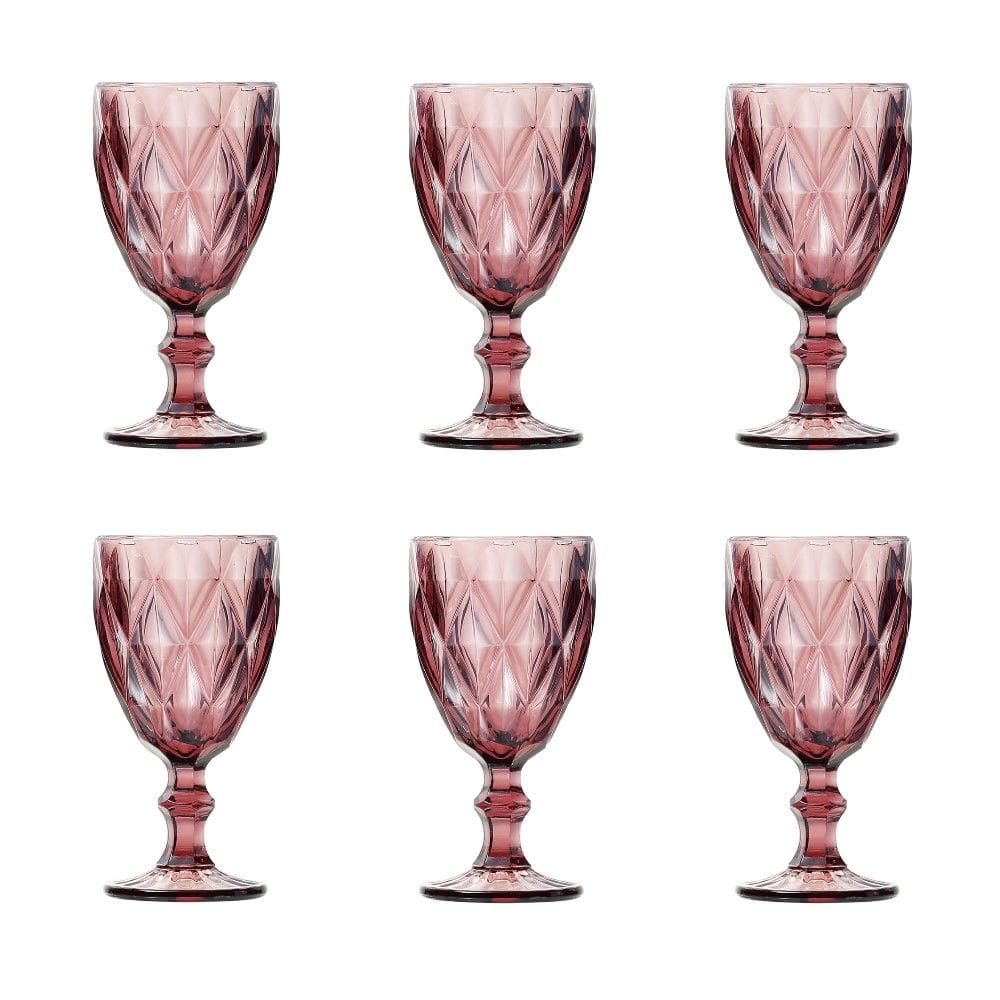 Conjunto de Taças de Vidro para Água 6 Peças 325 ml Diamonds Rosa Lyor