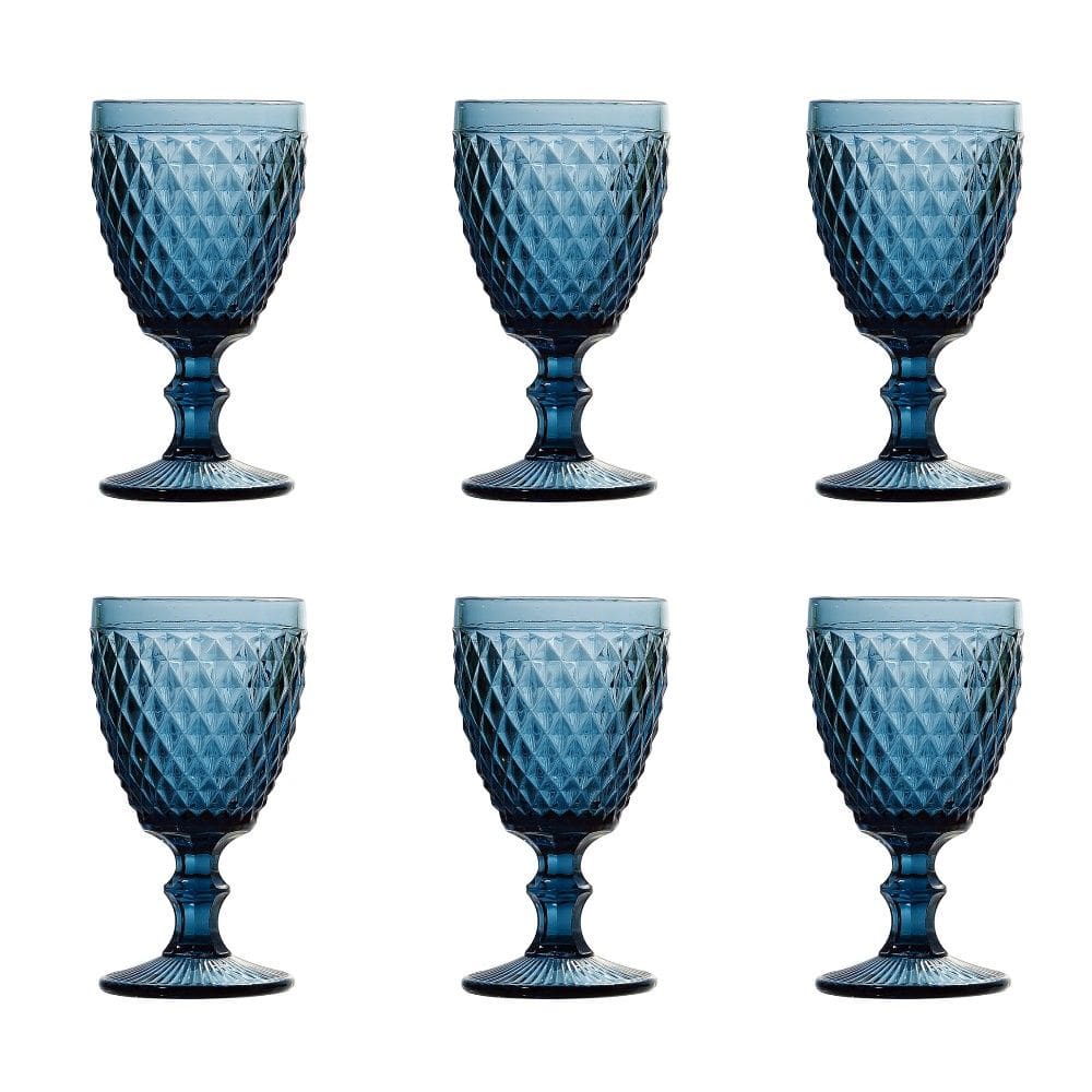 Conjunto de Taças de Vidro para Água 6 Peças 325 ml Bico de Abacaxi Azul Lyor