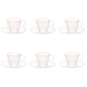 Conjunto de Xícara de Cafezinho com Pires 06 Peças de Cristal Martelado com Fio de Ouro Petra Lyor