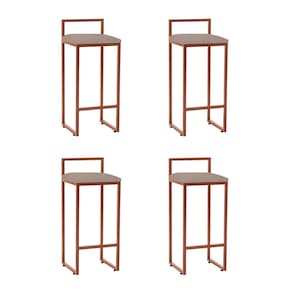 Kit 4 Banquetas Bistrô Alta Industriais em Aço Dori Cobre Assento Suede Bege