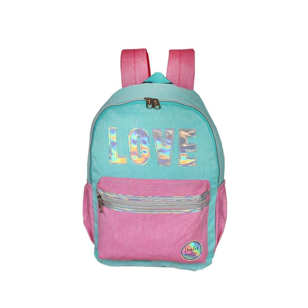 Mochila Escolar Bolsa Feminina Glitter Purpurina Love Denlex
