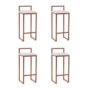 Kit 4 Banquetas Bistrô Alta Industriais em Aço Dori Cobre Assento Suede Branco