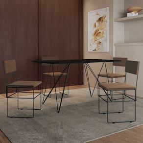 Mesa Jantar Industrial Trama 1,40x0,80m Preta com 4 Cadeiras Estofadas Vitória Marrom e Preta