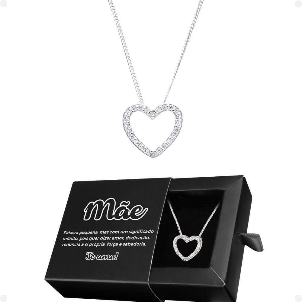Colar Feminino Aço + Strass Pingente Mãe Caixa Moda Presente
