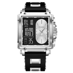 Relógio Quadrado de Quartzo Masculino Dual Display Impermeável Pulseira de Silicone