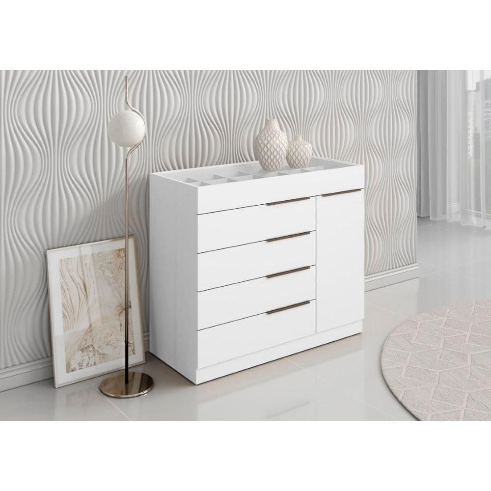 Cômoda Sevilha 1 Porta 5 Gavetas com Porta Joia Branco - Aramoveis
