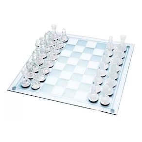 Jogo De Xadrez Tabuleiro E Peças Em Vidros Decoração 25X25Cm