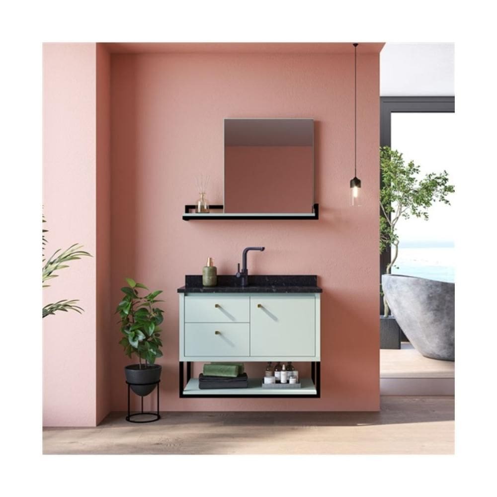 Balcão Banheiro Belgo com Pés 80cm Verde/Preto
