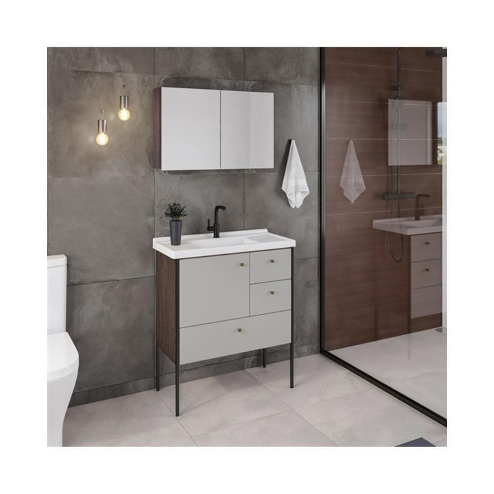 Balcão Banheiro Gaam Jet com Pés 80cm Tinto/Avelã
