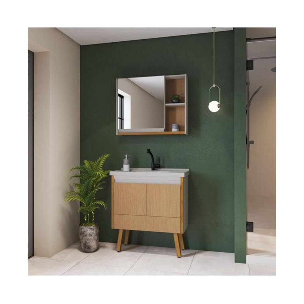 Balcão Banheiro Gaam Volga com Pés 80cm Fendi/Madeiral/Bisc