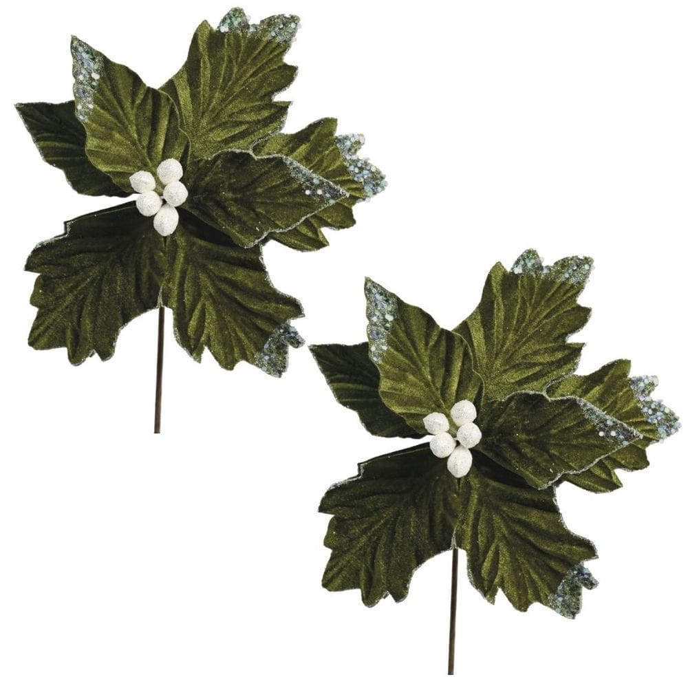 Kit 2 Flores Bico de Papagaio Veludo Verde Texturizado Luxo 25cm - Magizi