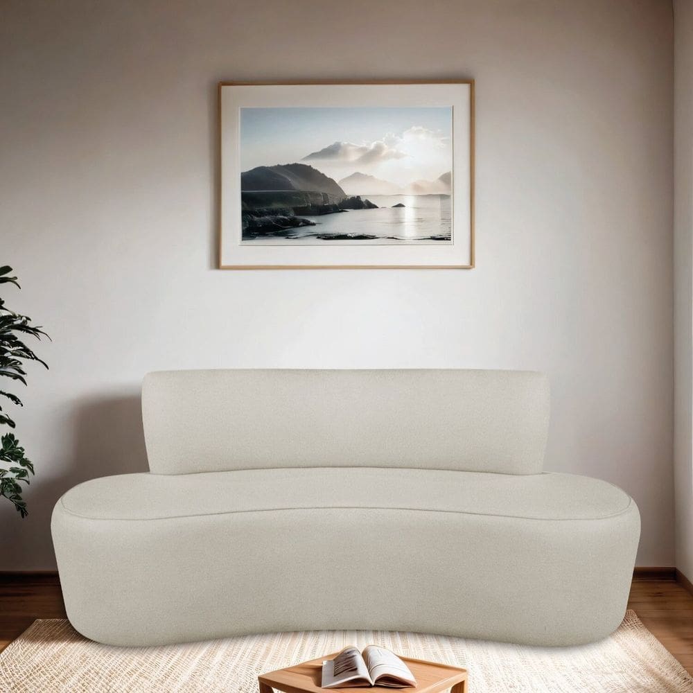 Sofá Curvo Orgânico 130cm 2 Lugares Bouclé Antonela Bege