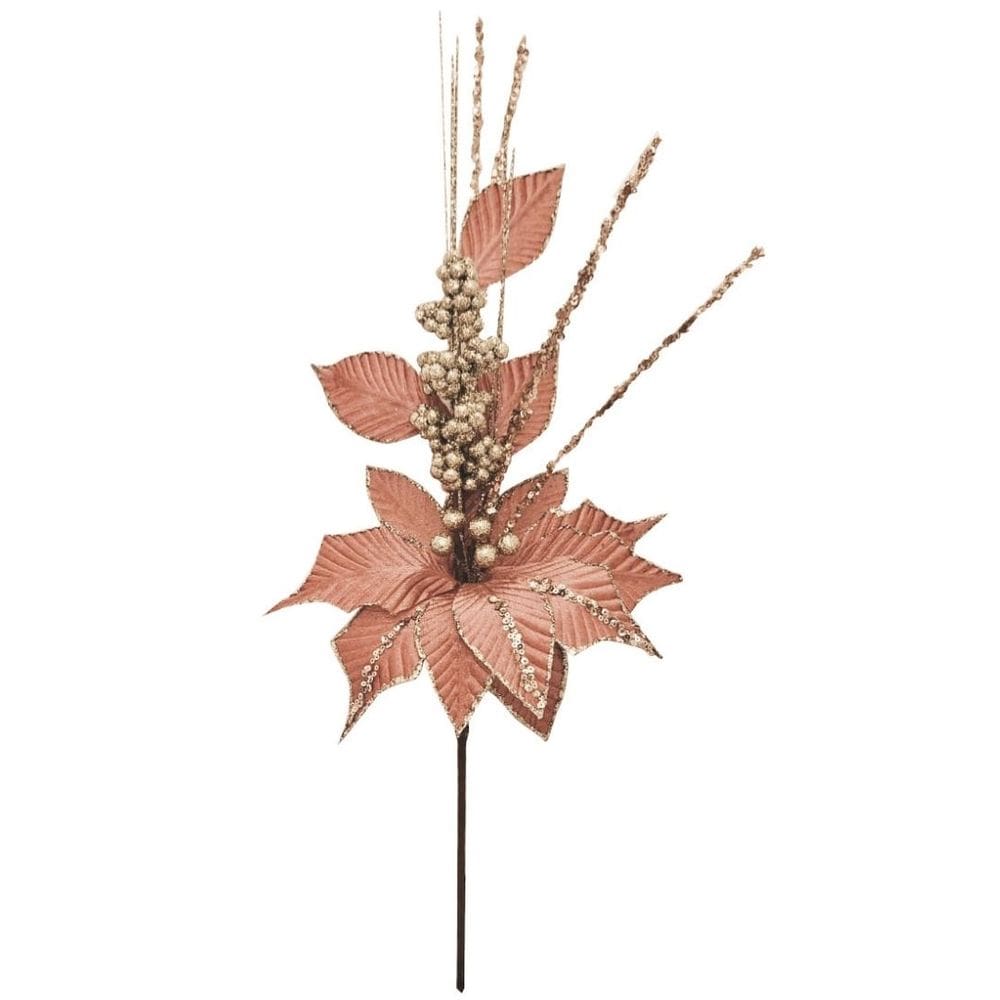 Galho Natal Flor Bico de Papagaio Veludo Rosa Texturizado Luxo 30cm - Magizi