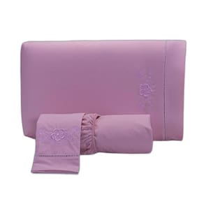 Jogo Lençol 3 Peças Cama Viúva 200 Fios Bordado Rose 002