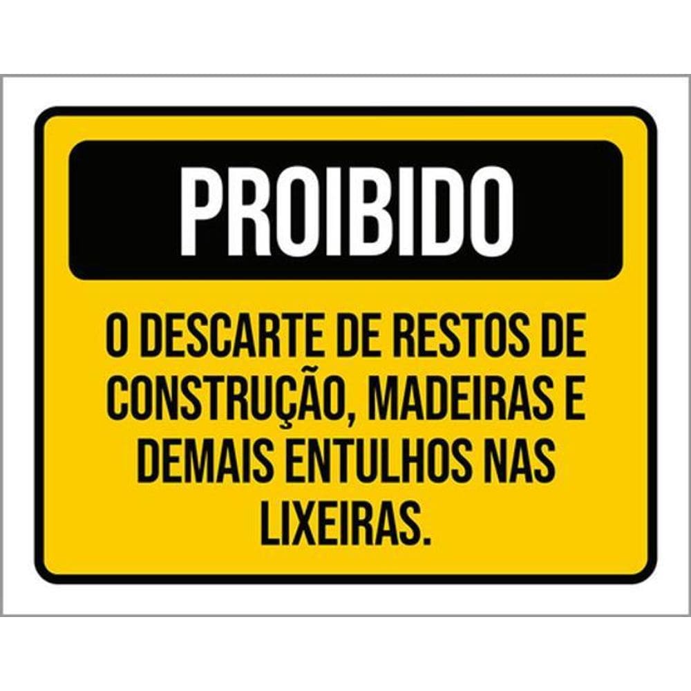 Kit 5 Placas De Sinalização - Proibido Descarte Construção