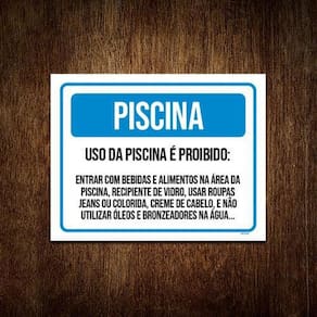 Placa Sinalização - Uso Da Piscina Regras Condomínio 27X35
