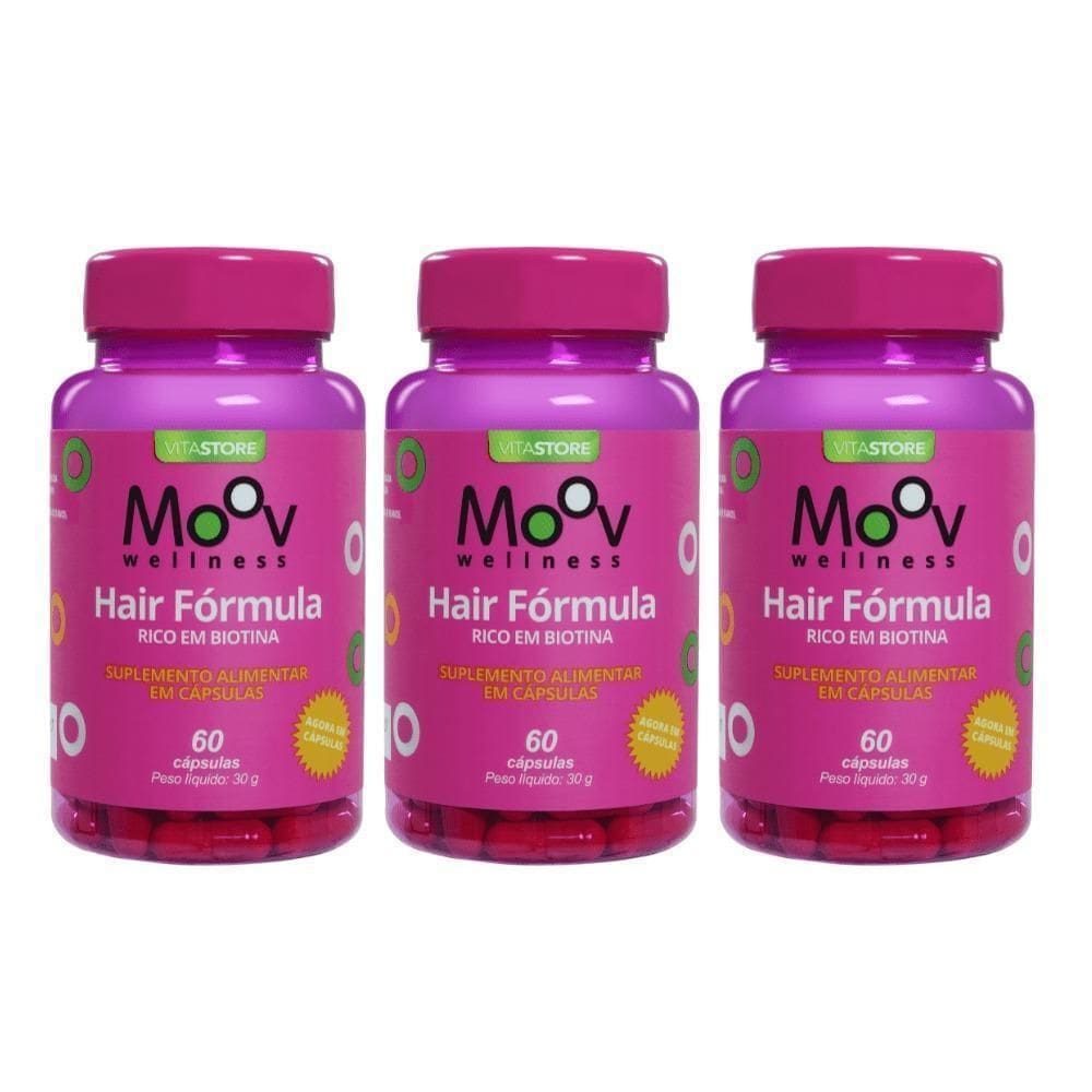 Kit 3 Hair Fórmula Vitamina Moov Wellness 60 Cápsulas