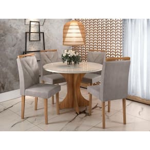 Mesa de Jantar Redonda / Circular com 4 Cadeiras Califórnia / Sienna – Cinamomo/Off white/Avelã