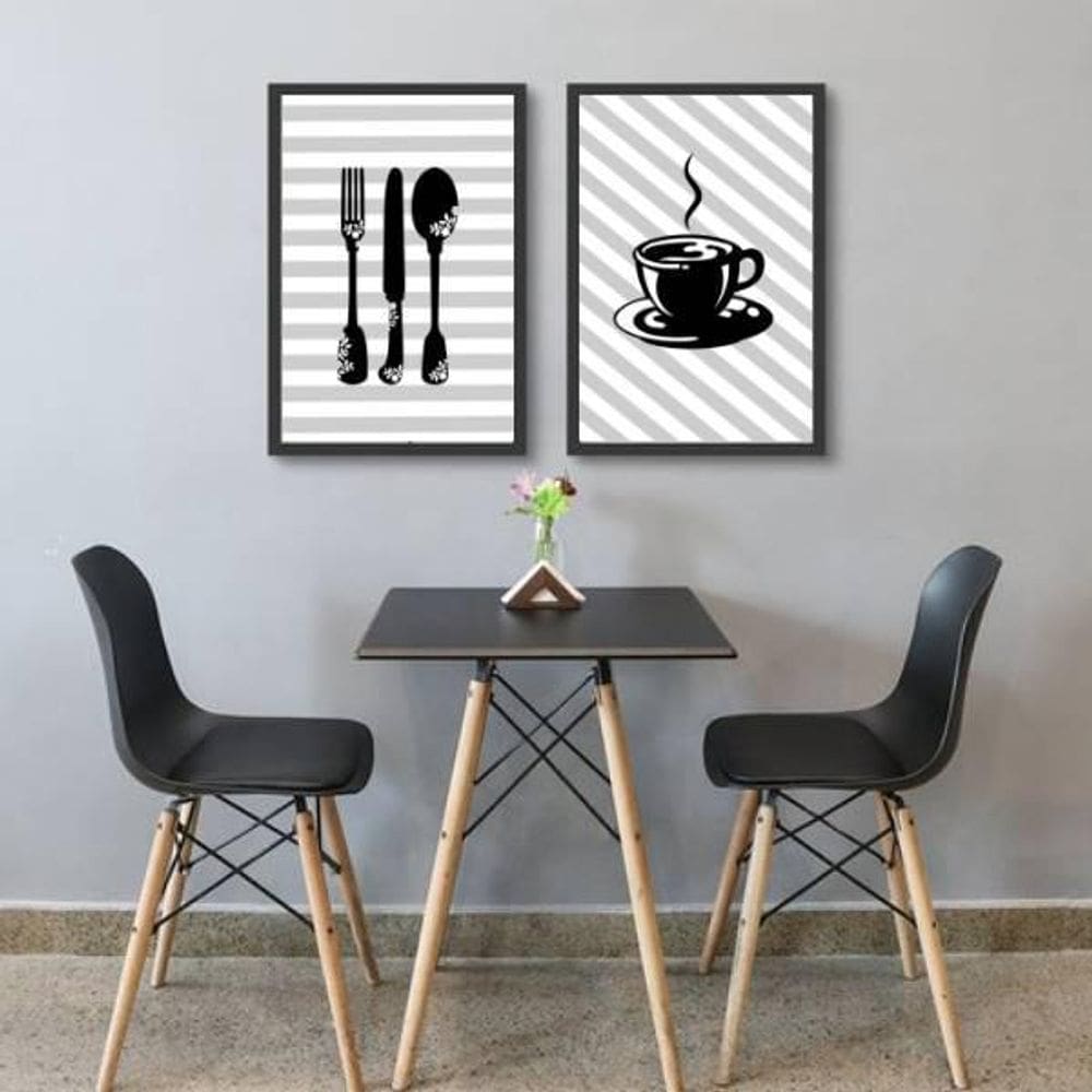 Kit 02 Quadros Decorativos Cozinha Café Listrado