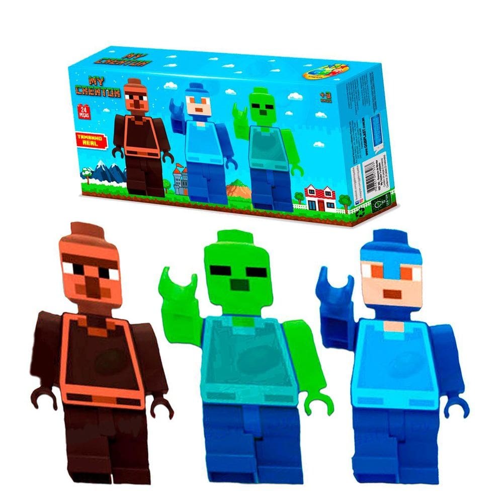 Brinquedo 3 Bonecos Infantil Marrom Azul E Zumbi