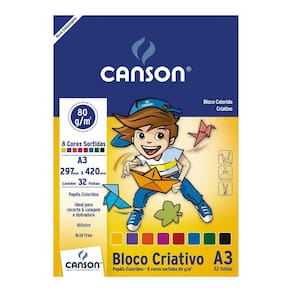 Bloco Criativo A3 Canson 80g 8 Cores 32 folhas