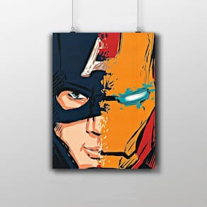 Placa Decorativa Capitão América E Homem De Ferro Marvel Guerra Civil Arte