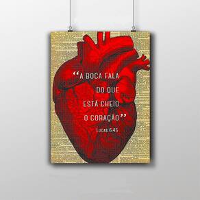 Placa Decorativa Frase Bíblica Lucas 6:45 Coração 20X30Cm