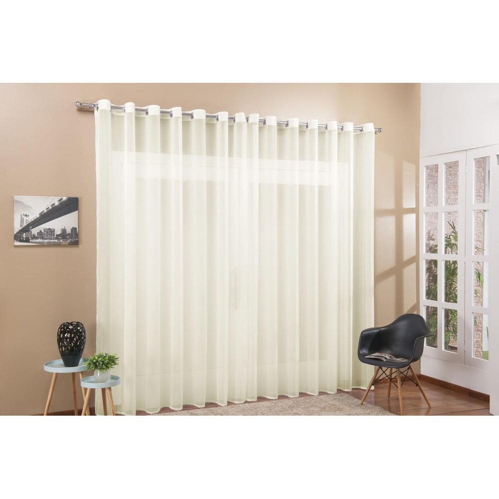 Cortina Voil Transparente 5,00 X 2,50M Ihós Cromado Palha